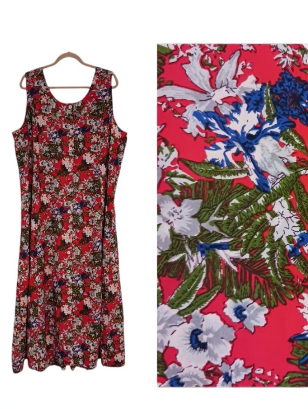 Koret Y2K Smocked Maxi Dress Hawaiian Tropical Floral Palm